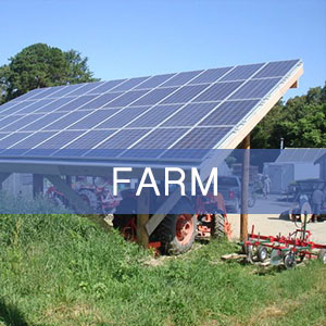 Tractor storage underneath a pole-mounted farm solar installation.